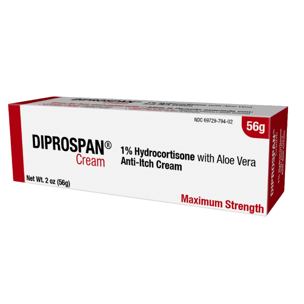 Diprospan Cream — 1% Hydrocortisone with Aloe Vera anti-itch cream, 2 oz tube